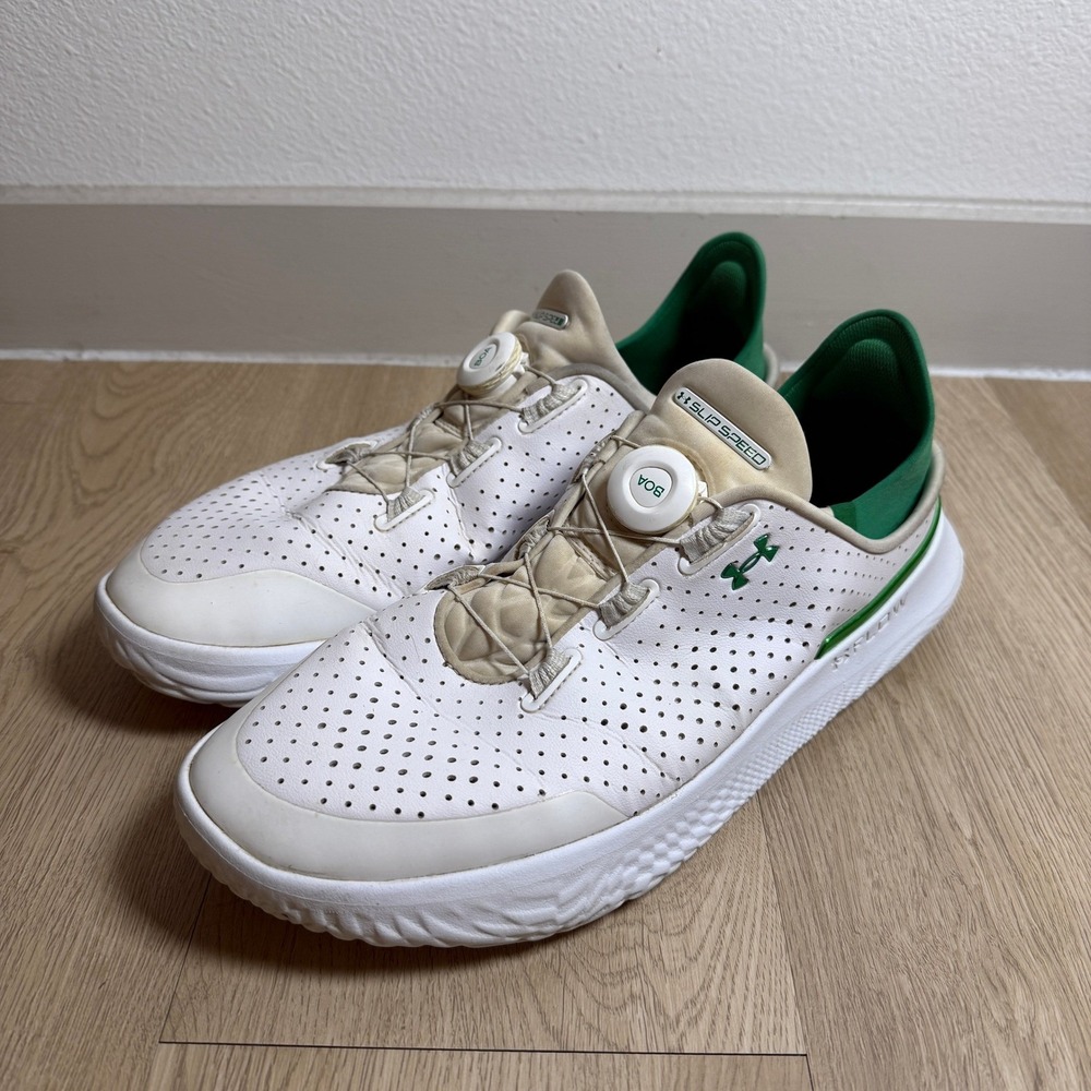 Under Armour SlipSpeed BOA Training Shoes Mens 11.5 White Kelly Green Sneakers